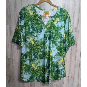 Ruby Rd 2X Top Tropical Beach Floral Eyelet Flowy Stretchy